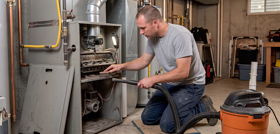 Burner and Heater Compartment Lint Removal in Midland
