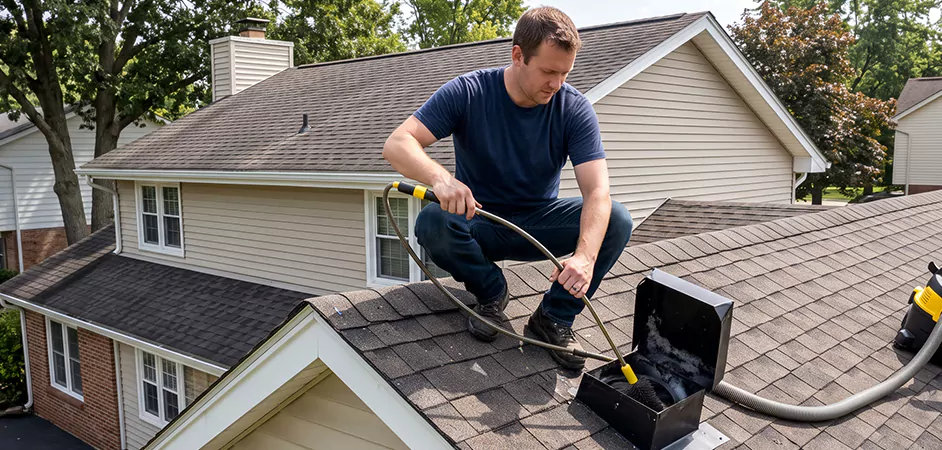 Multi-Story Roof Dryer Vent Cleaning in Midland